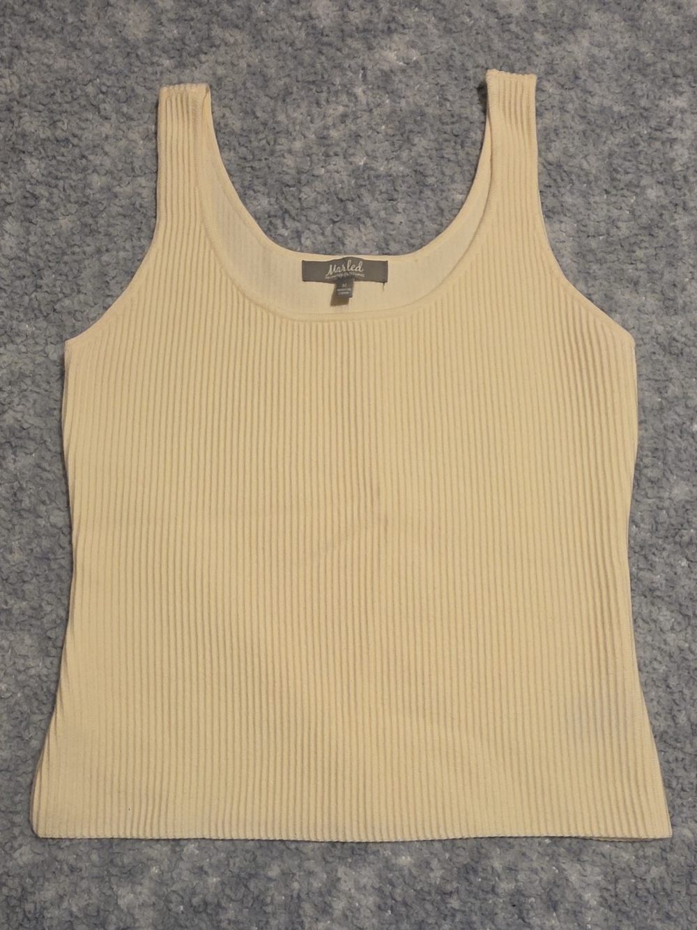 Marled Ribbed Knit Tank Top Cream Scoop Neck Wide Strap Stretch Women's M